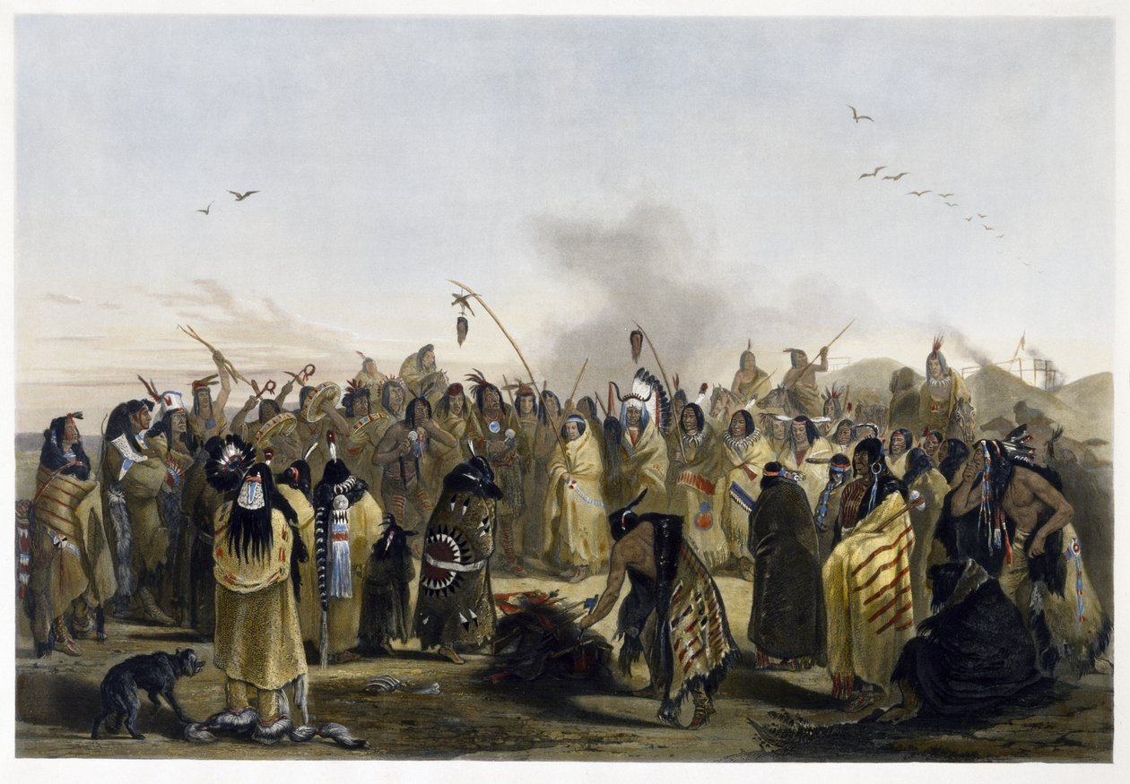 Scalp Dance of the Minitarres, 1843-1844 (akvatint) af Karl Bodmer