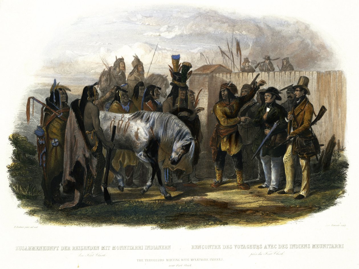 De rejsende, der mødes med Minatarre-indianere nær Fort Clark, plade 26 fra bind 1 af 