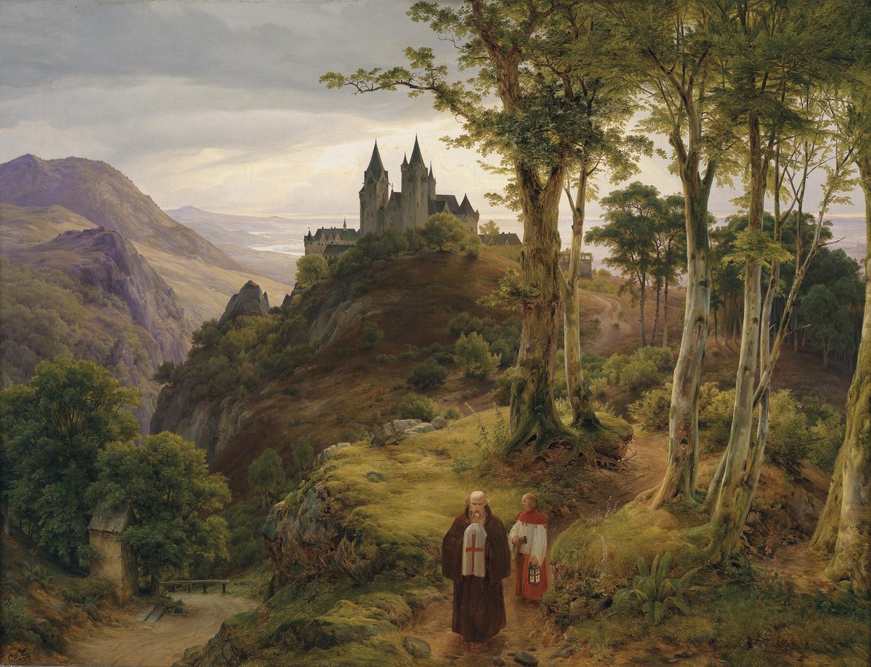Romantisk landskab med et klosterkompleks af Carl Friedrich Lessing