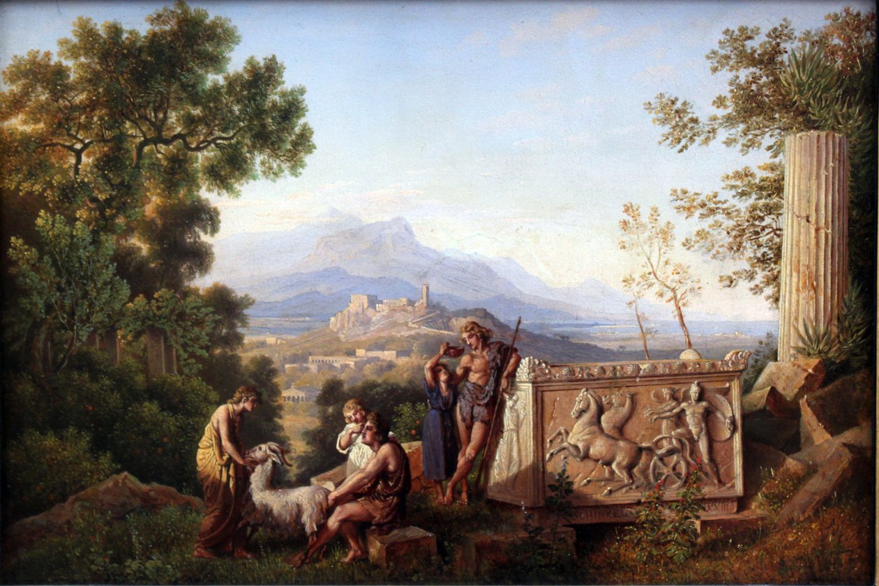 Græsk fantasilandskab med hvilende hyrde af Karl Friedrich Schinkel