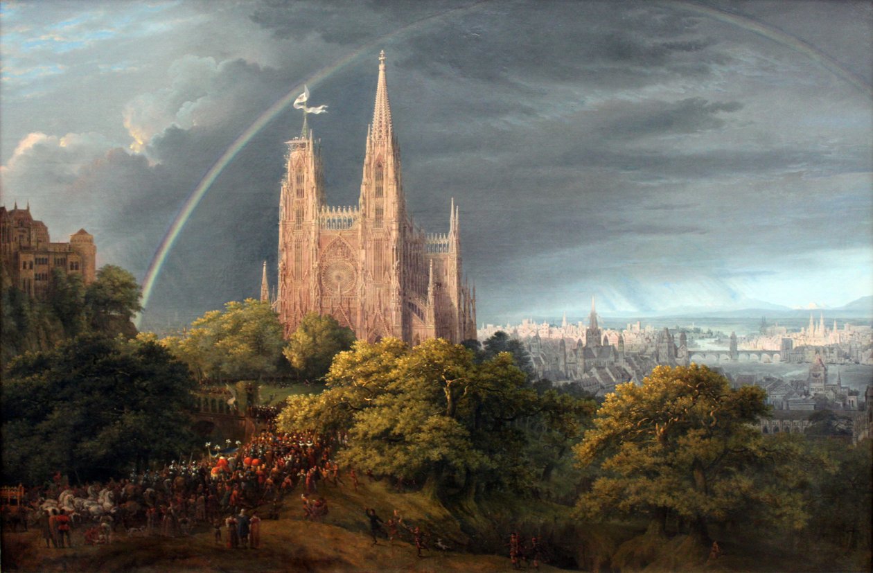 Middelalderby ved en flod af Karl Friedrich Schinkel