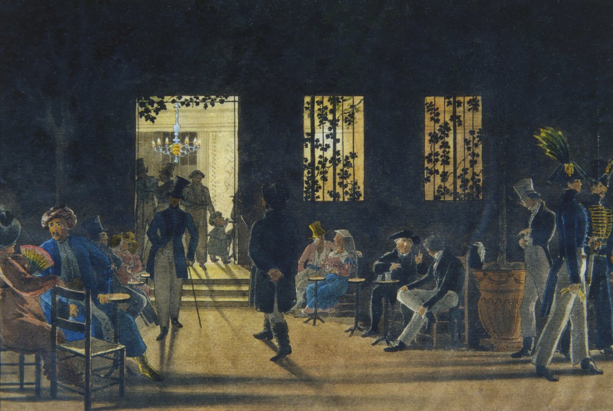 Boscareccia-værelset i Café Nuovo, Palazzo Ruspoli, Rom, 1827 (wc på papir) af Karl Johan Lindstrom