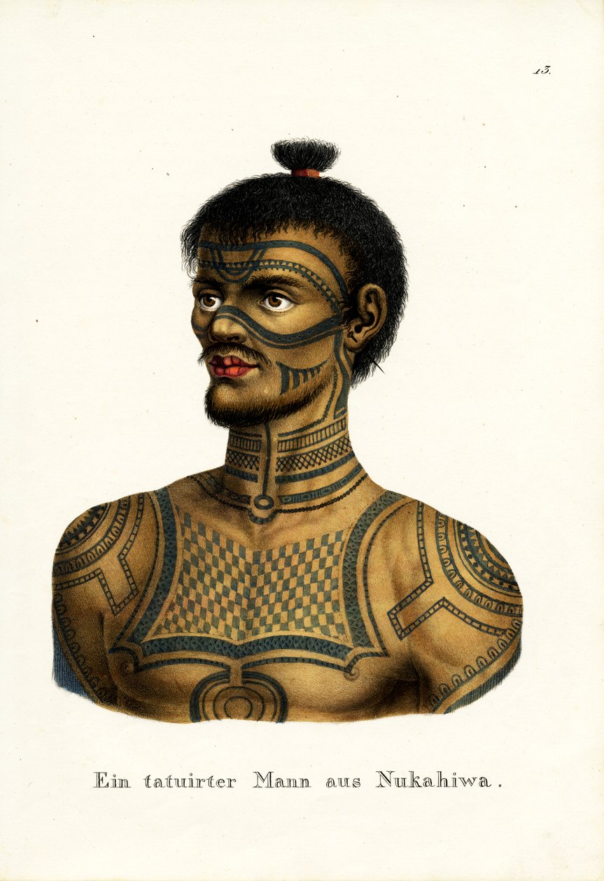 Tatoveret mand fra Nukahiwa, 1824 af Karl Joseph Brodtmann
