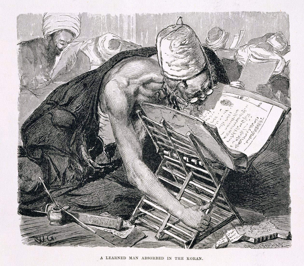 A Learned Man Absorbed in the Koran, 1800-tallet (gravering på papir) af Karl Wilhelm Gentz