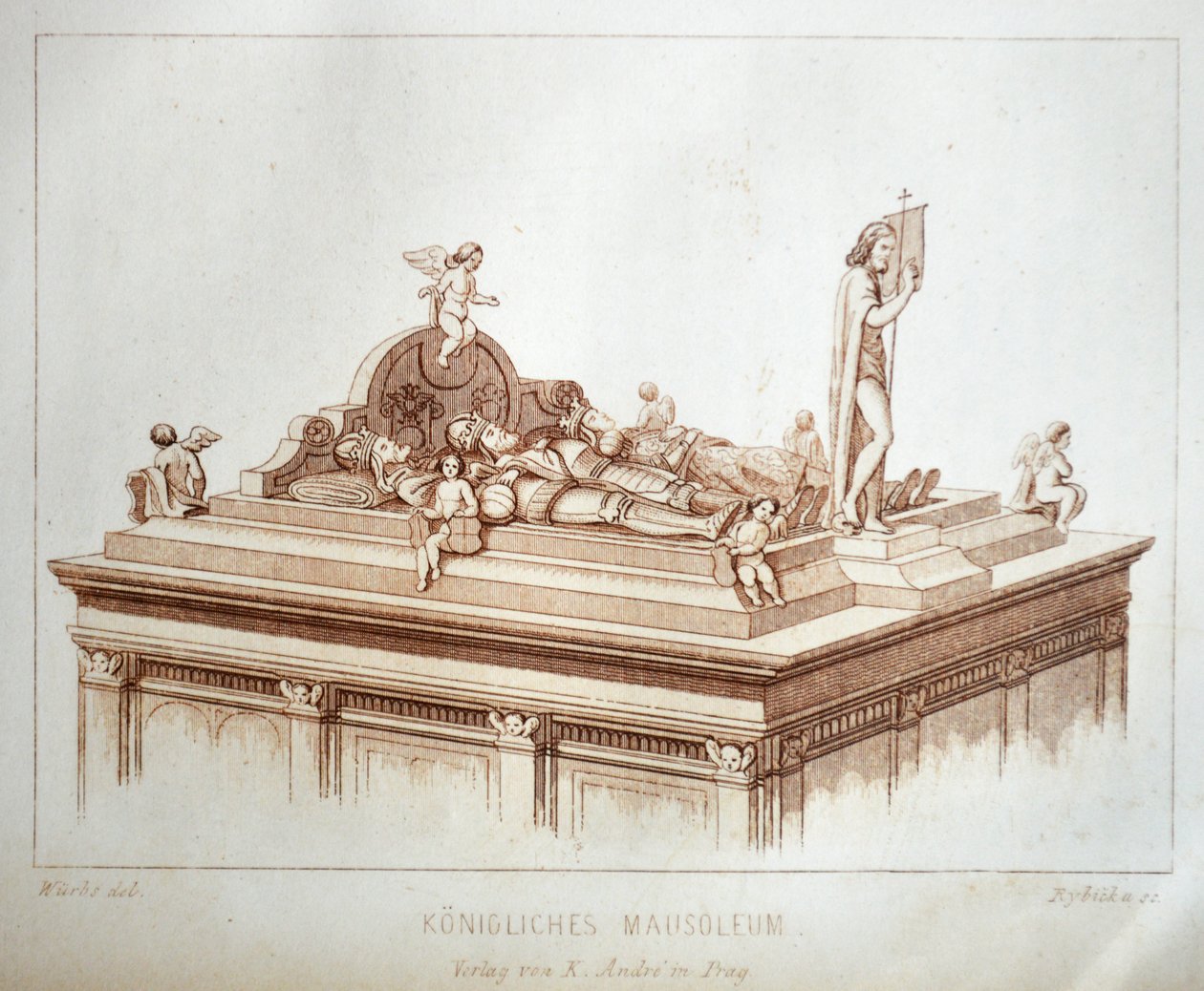 Illustration fra bogen Der Dom zu Prag fra 1858, der skildrer kongernes grave i kirken St. Velkommen af Karl Wurbs