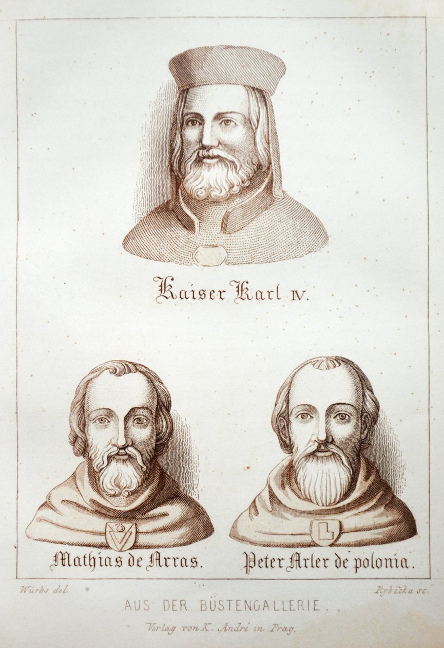 Illustration fra bogen Der Dom zu Prag fra 1858, der skildrer buster i galleriet i St. Velkommen af Karl Wurbs