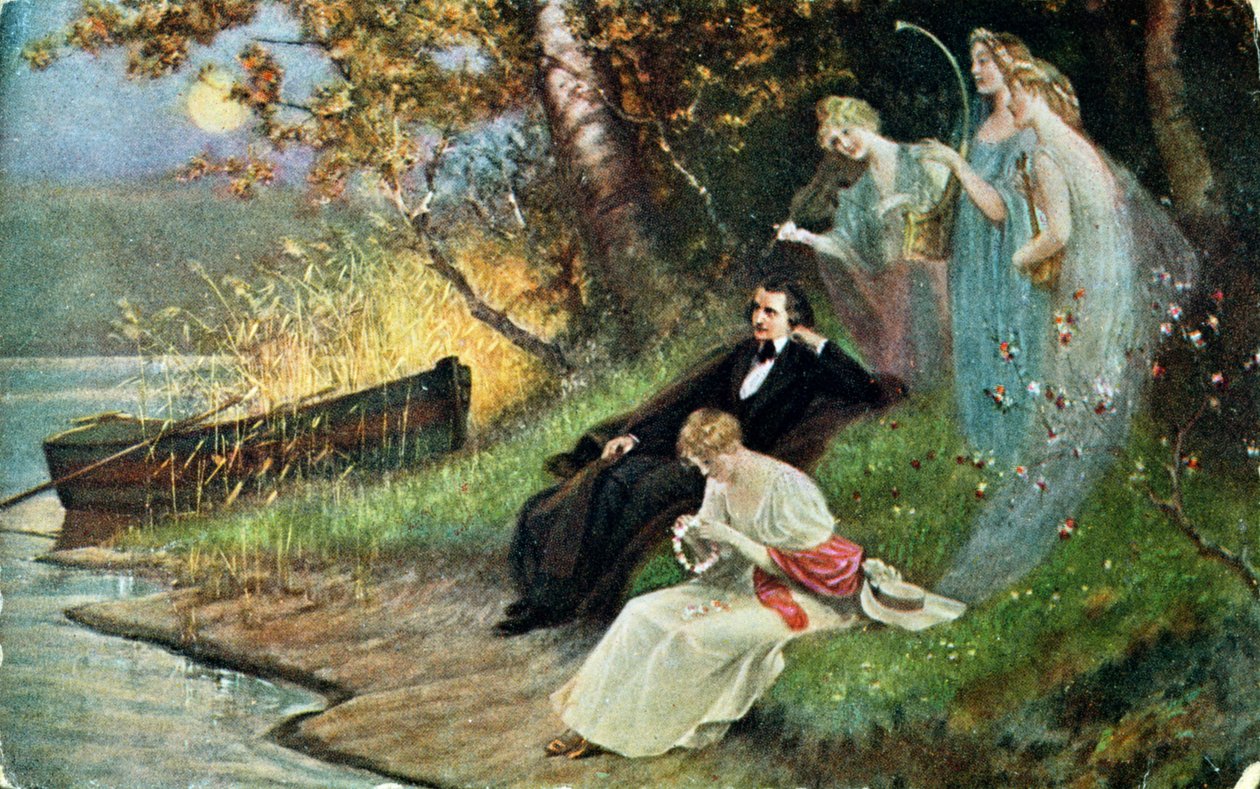 Postkort forestillende Robert Schumann (1810-56) med muser, ca. 1910 af Karl the Elder Schweninger