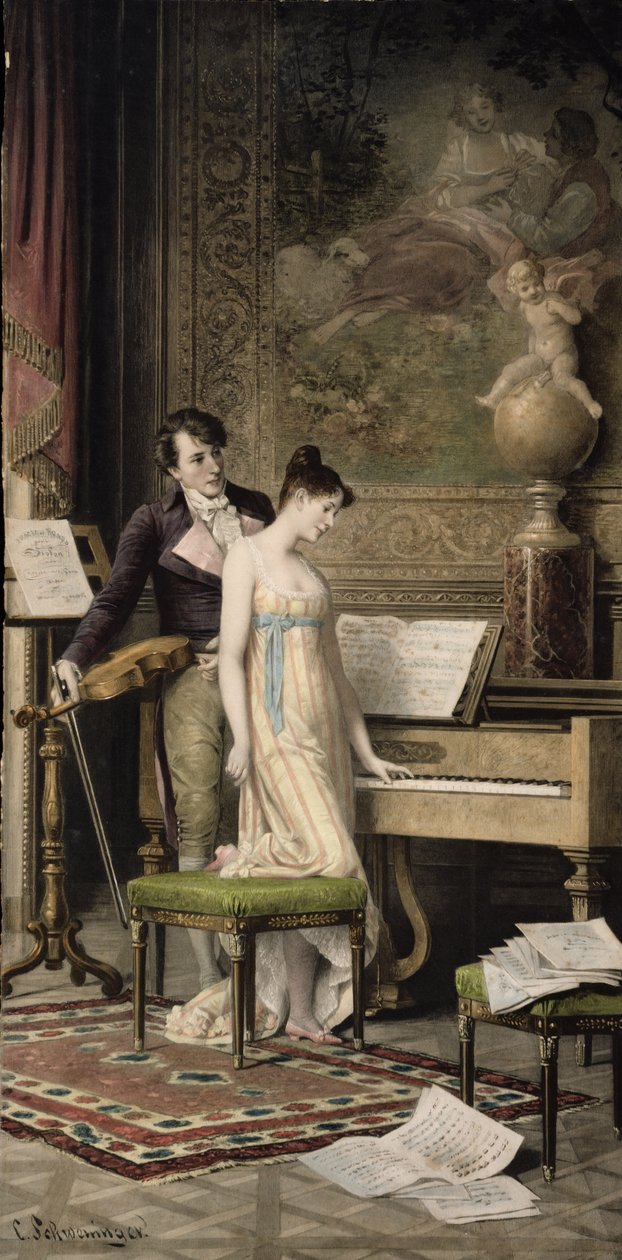 Duet (mezzotint) af Karl the Elder Schweninger
