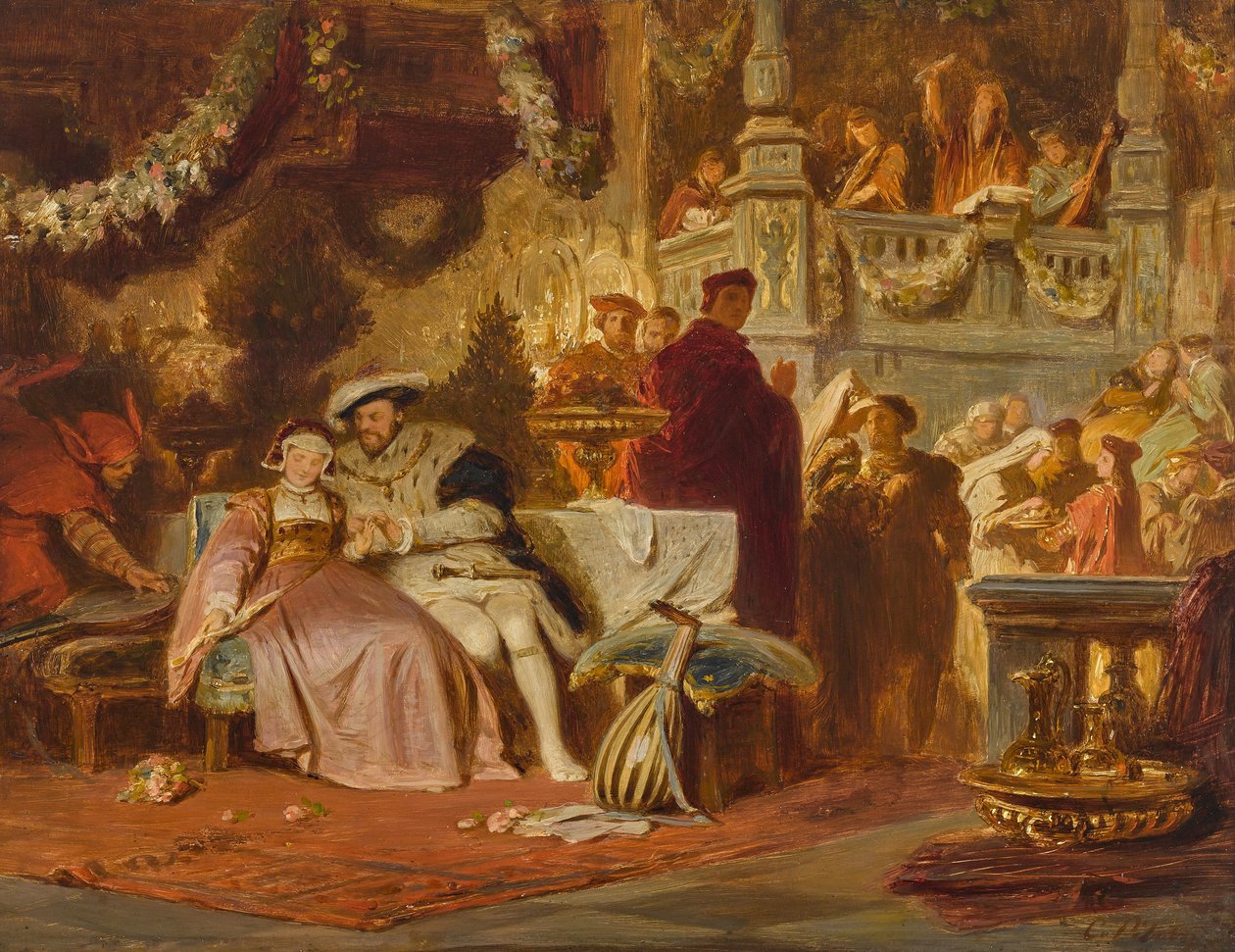 Henry VIII bedrager Anna Boleyn ved kardinal Wolseys bold af Karl Theodor von Piloty