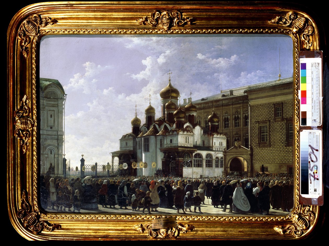 Påskeoptog ved Maria-bebudelsens katedral i Moskva. Maleri af Karl Petrovich Bodri (1812-1894). Olie på lærred, 61 x 85 cm af Karl Fridrikh Petrovich Bodri