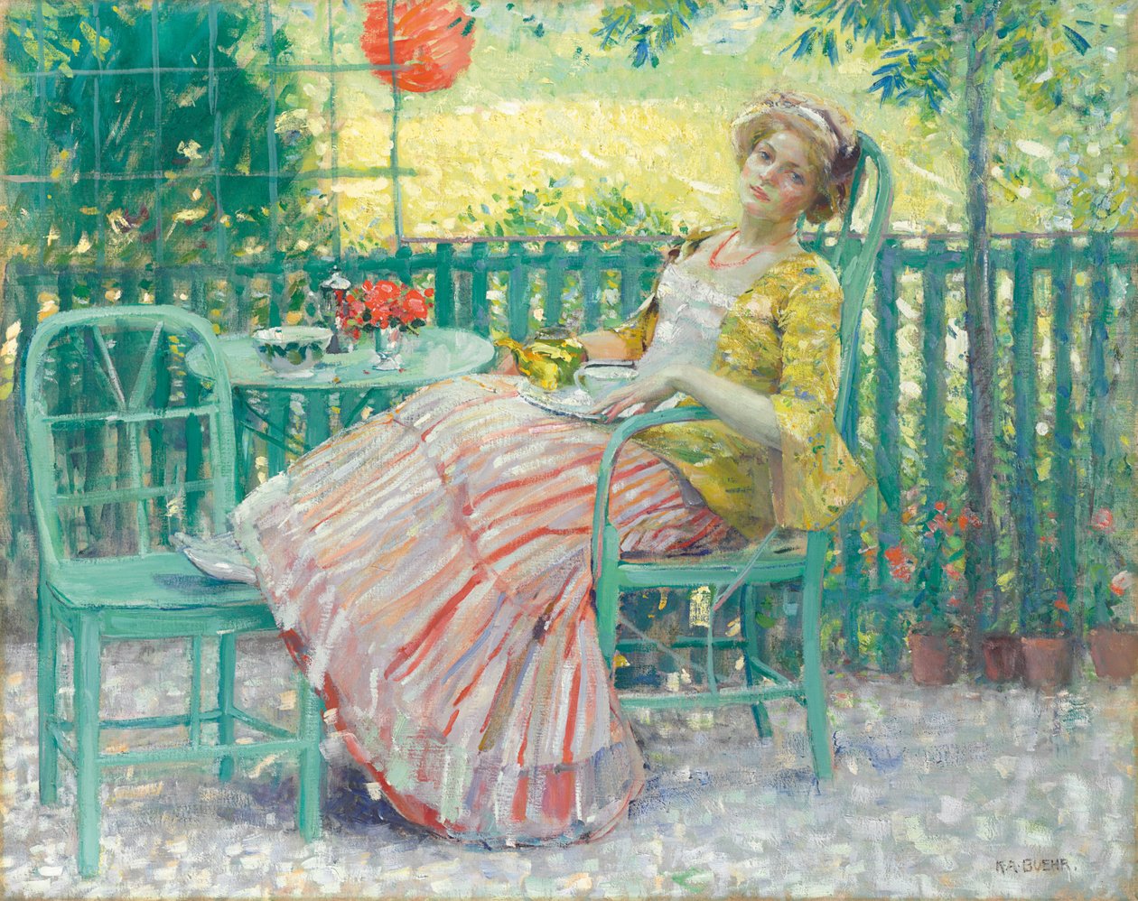 På terrassen (olie på lærred) af Karl Albert Buehr