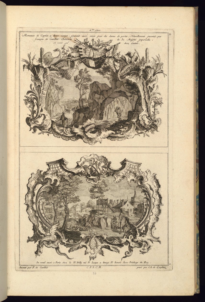Print, design til to kartoucher, 1745 af Karl Albert von Lespilliez