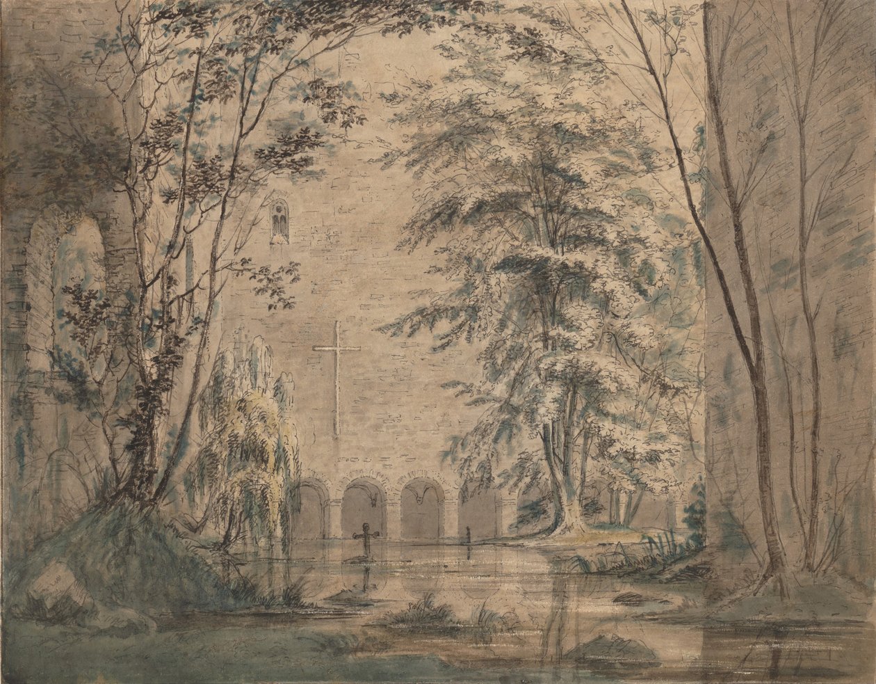 Oversvømmede ruiner af et kloster, ca. 1824. af Carl Blechen