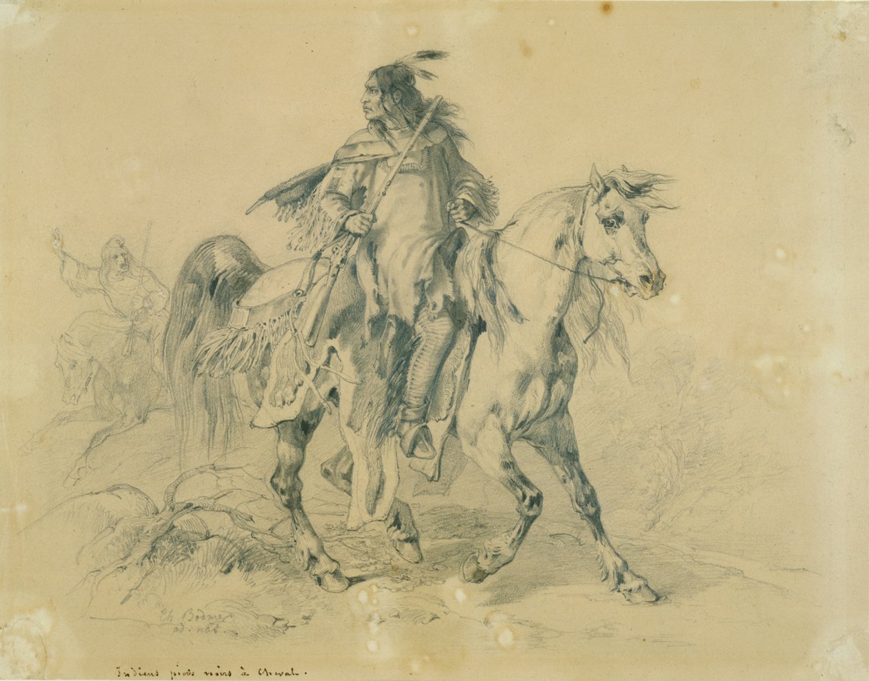 Blackfeet kriger til hest af Karl Bodmer