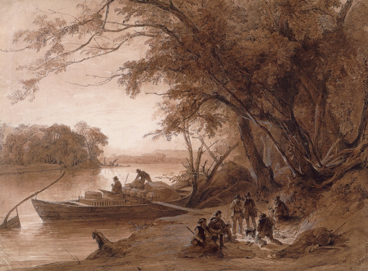 De rejsendes lejr på Missouri af Karl Bodmer
