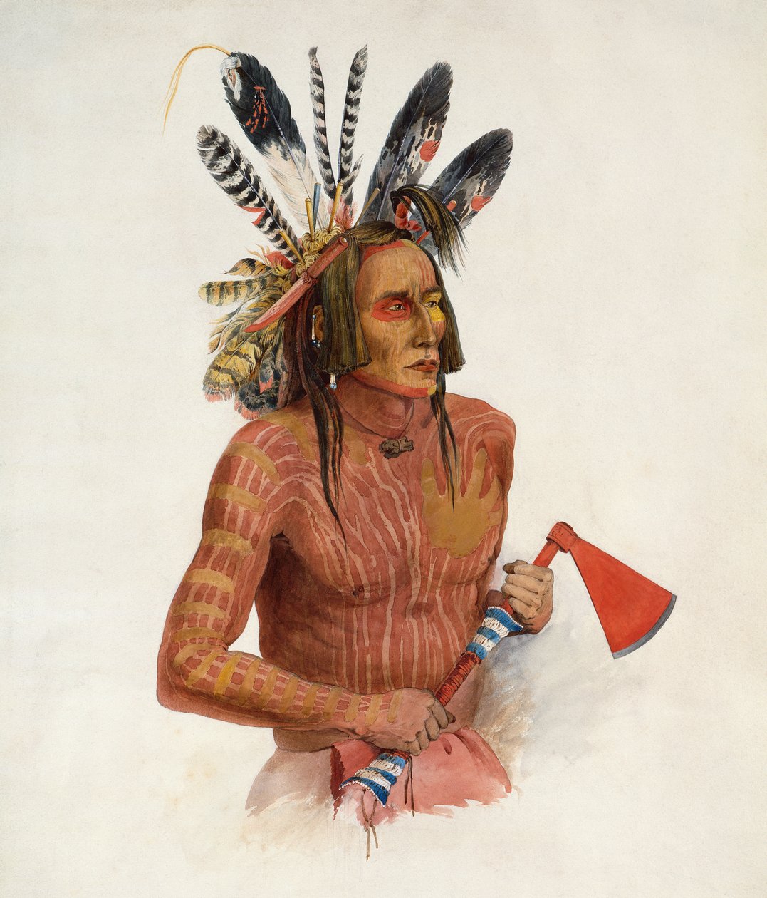 Mato-Tope, prydet med Insignier af hans krigslige Gerninger af Karl Bodmer