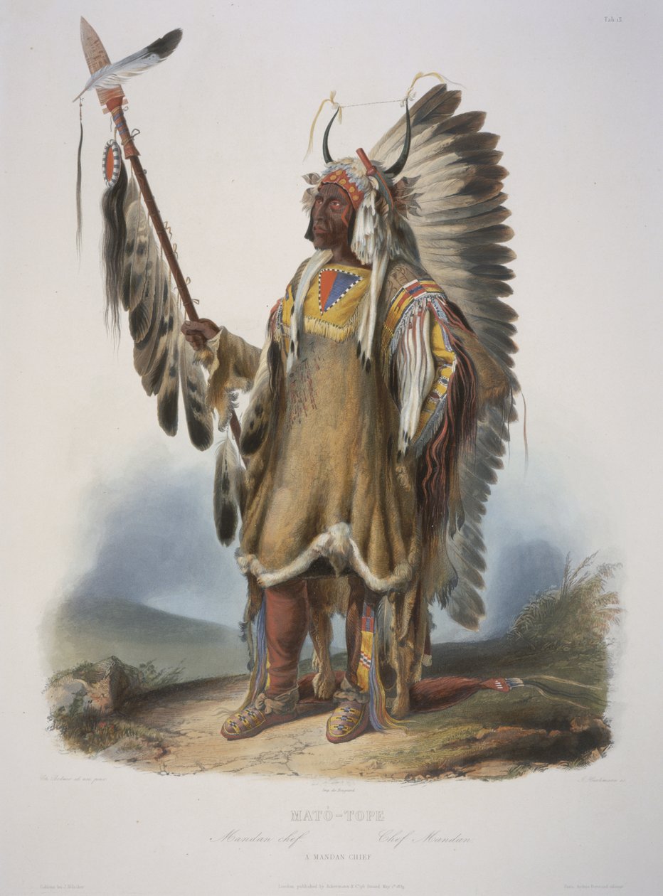 Mato-Tope, en Mandan chef, graveret af J. Hurliman, publiceret i 1839 (akvatinte) af Karl Bodmer