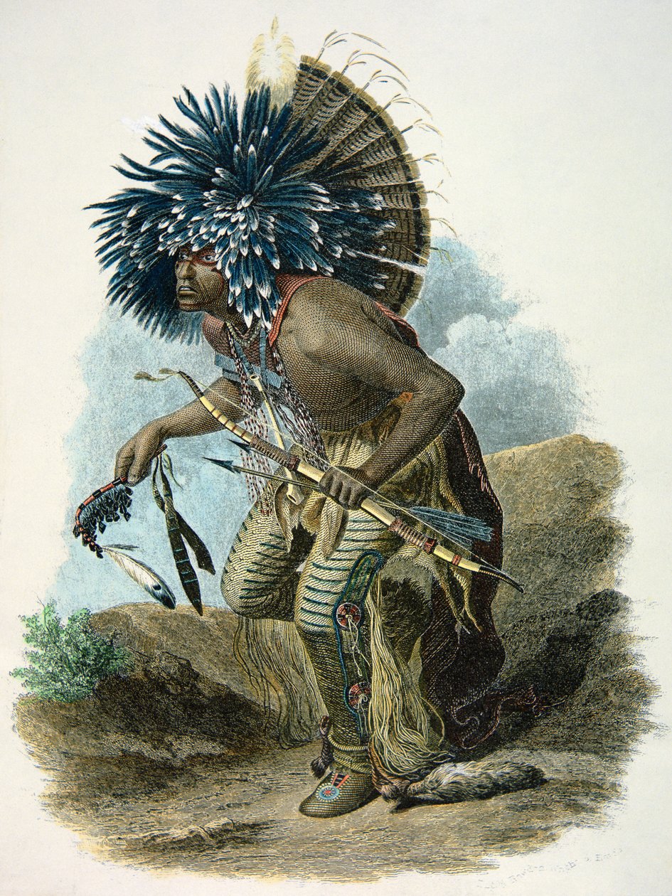 Medicinmand af Mandan-stammen i hundedansens kostume af Karl Bodmer