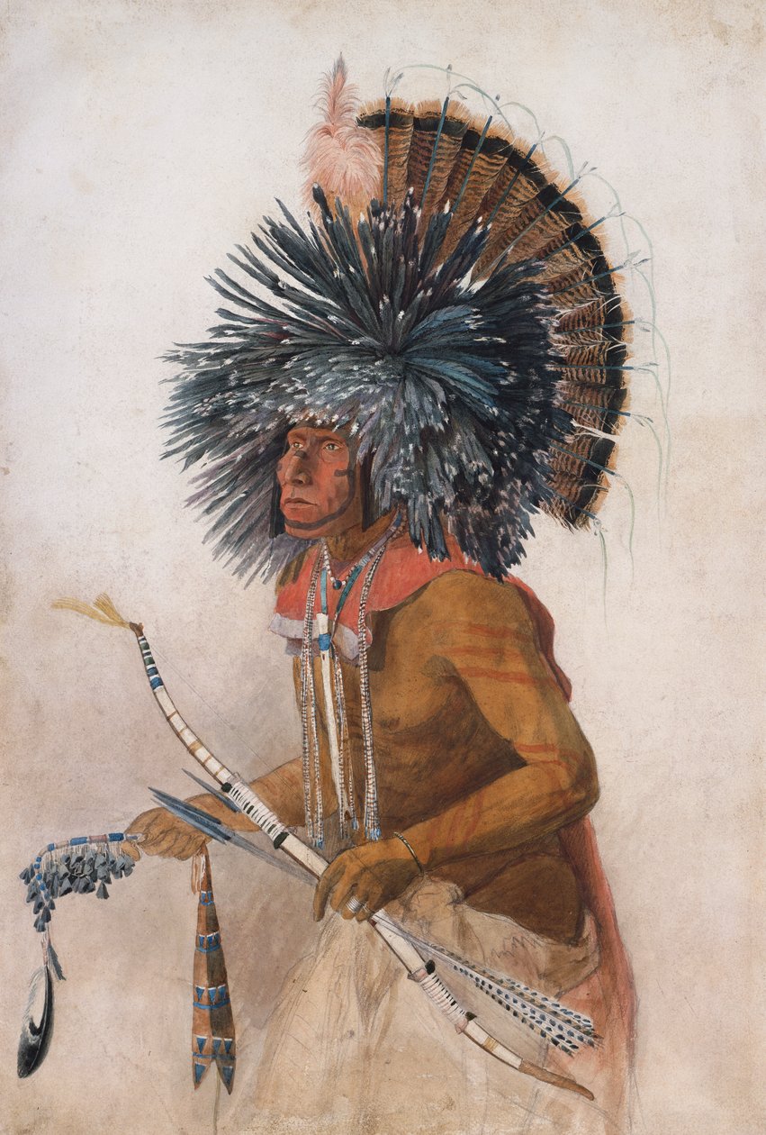 Pehriska-Ruhpa, Hidatsa-kriger, i kostume af hundedansen af Karl Bodmer