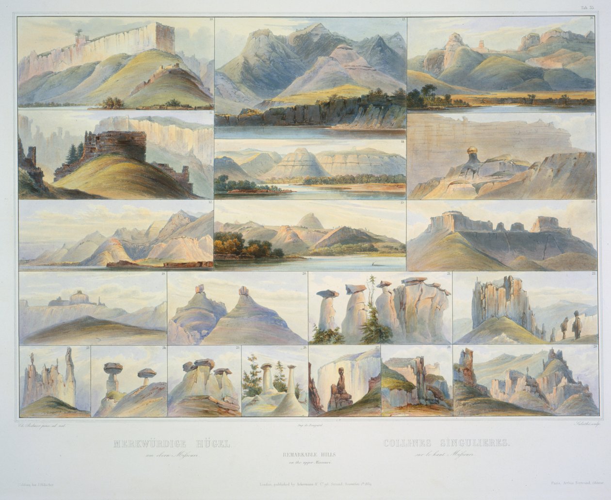 Bemærkelsesværdige bakker på Upper Missouri af Karl Bodmer