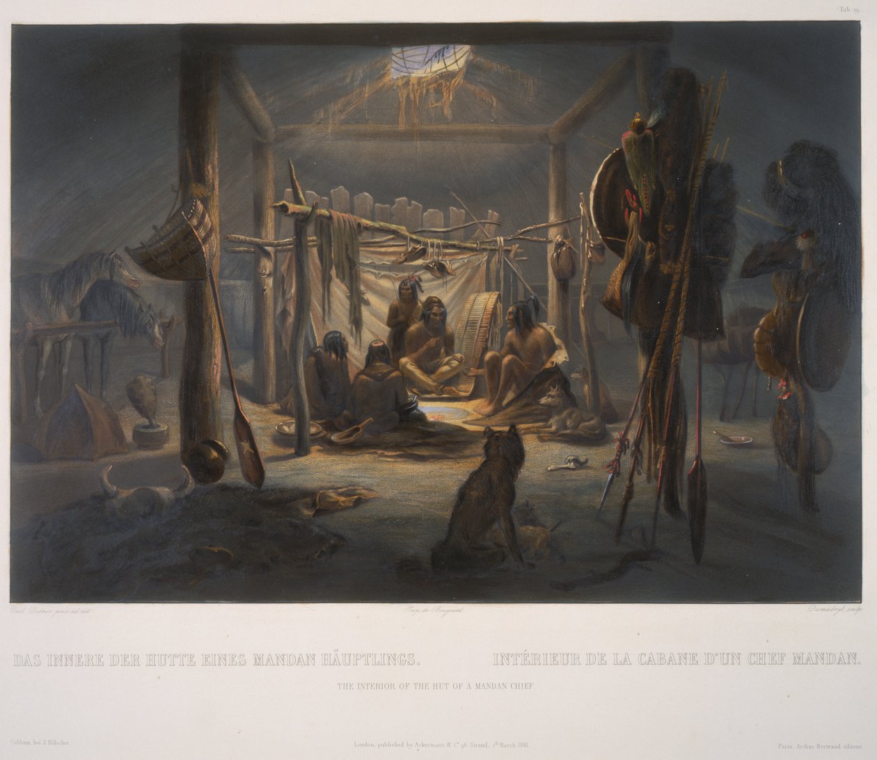 Det indre af en Mandan-høvdings hytte af Karl Bodmer