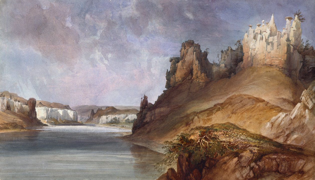 Udsigt over stenmurene på Upper Missouri af Karl Bodmer