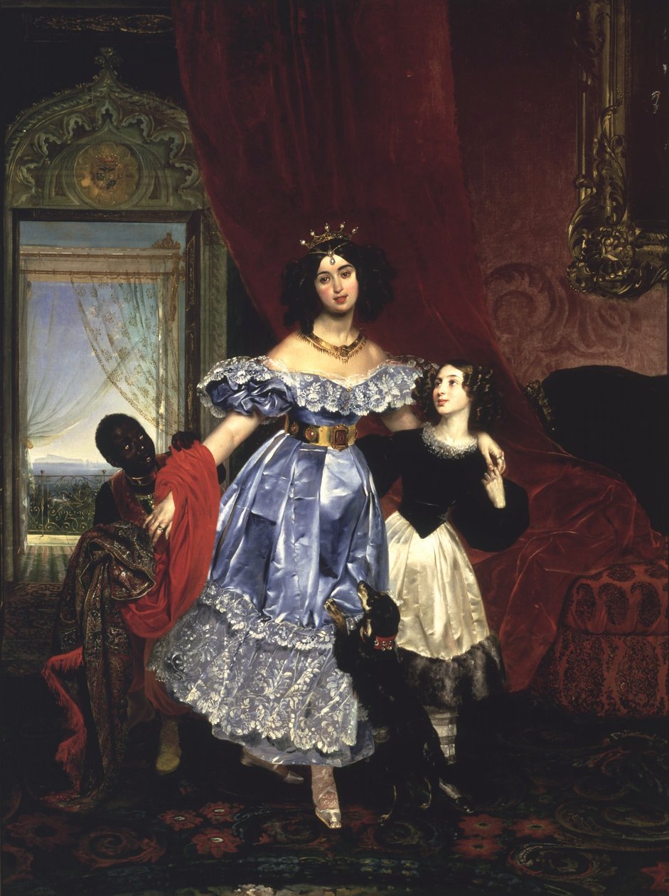 Portræt af grevinde Samoilova med (Giovanina) Amazilia Pacini og sort dreng af Karl Bryullov