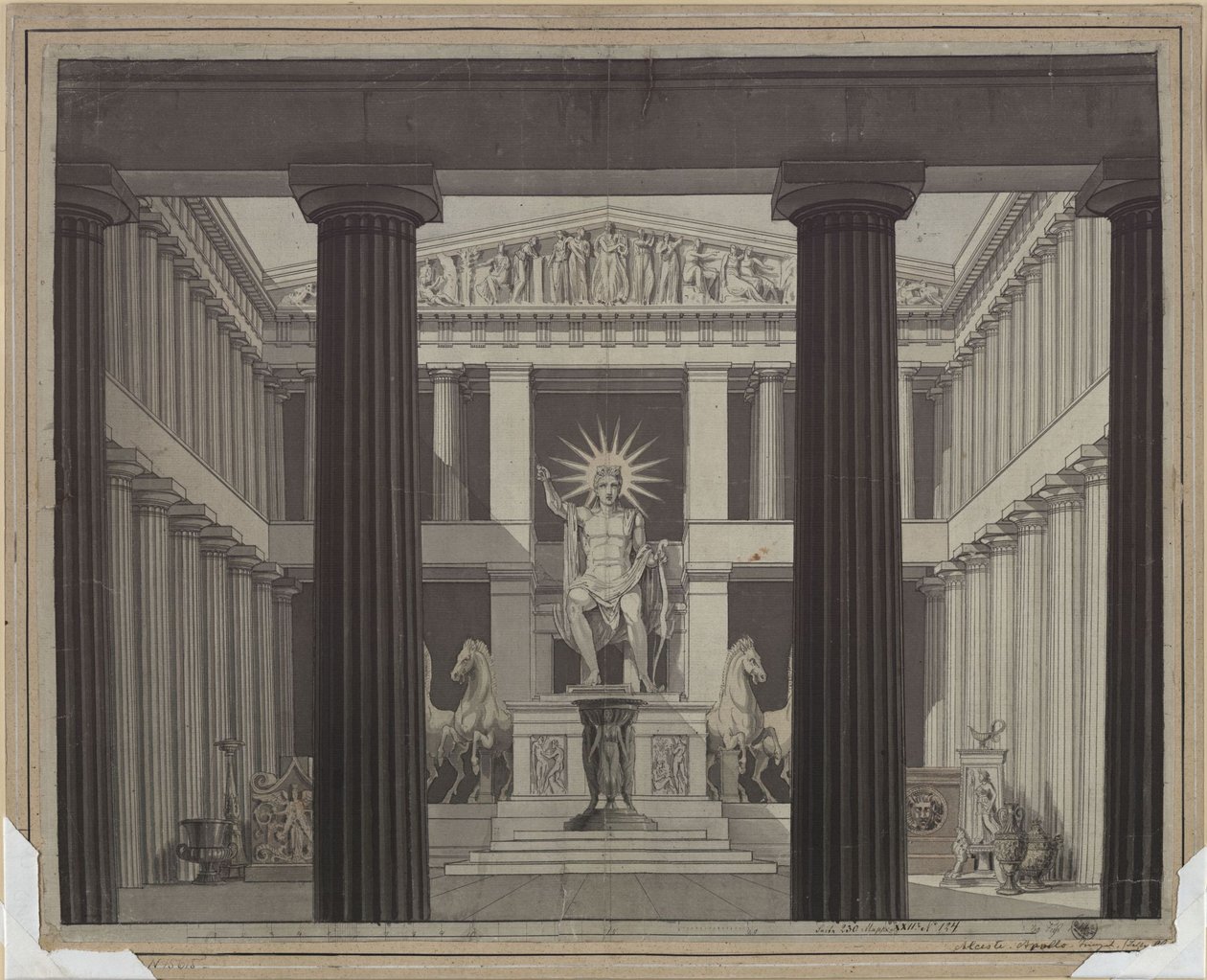 Alceste. Opera af Christoph Willibald Gluck. Udkast til den 2. kulisse. Det indre af Apollon-templet af Karl Friedrich Schinkel