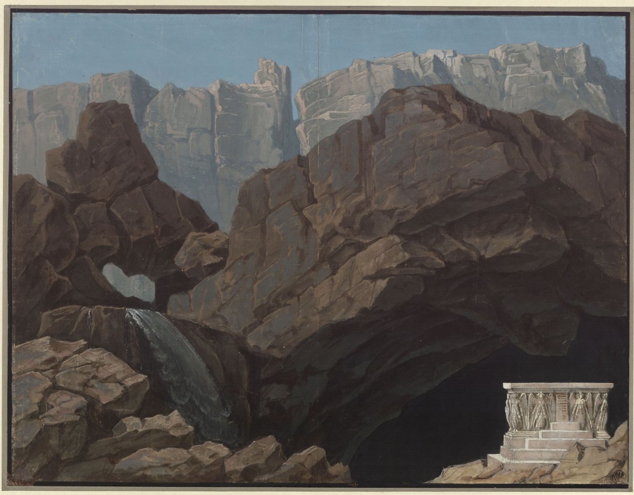 Alceste. Opera af Christoph Willibald Gluck. Udkast til den 4. dekoration. Indgang til underverdenen af Karl Friedrich Schinkel