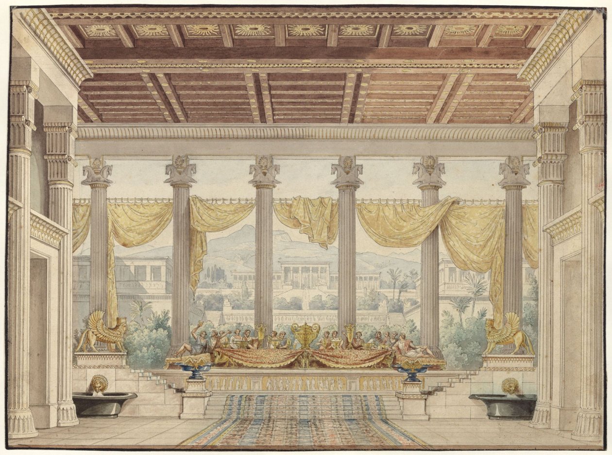 Alexander og Darius. Tragedie af Friedrich von Uechtritz. Udkast til 4. kulisse. Åben sal af Karl Friedrich Schinkel