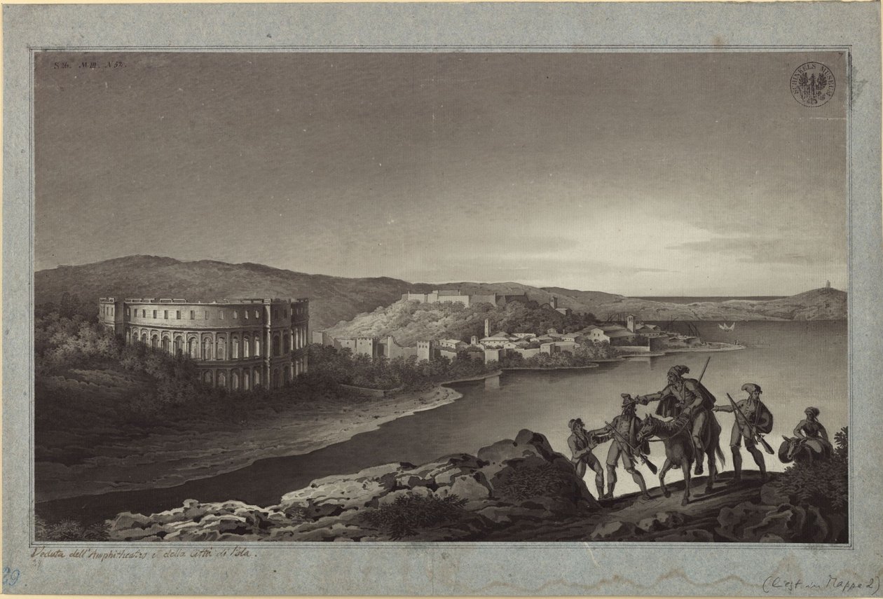 Udsigt over amfiteatret og byen Pola i Istrien af Karl Friedrich Schinkel
