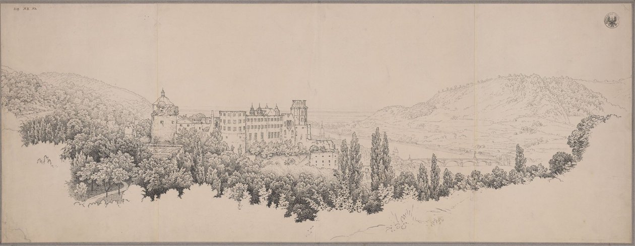 Udsigt over Heidelberg Slot med Neckarbroen og Neckardalen af Karl Friedrich Schinkel