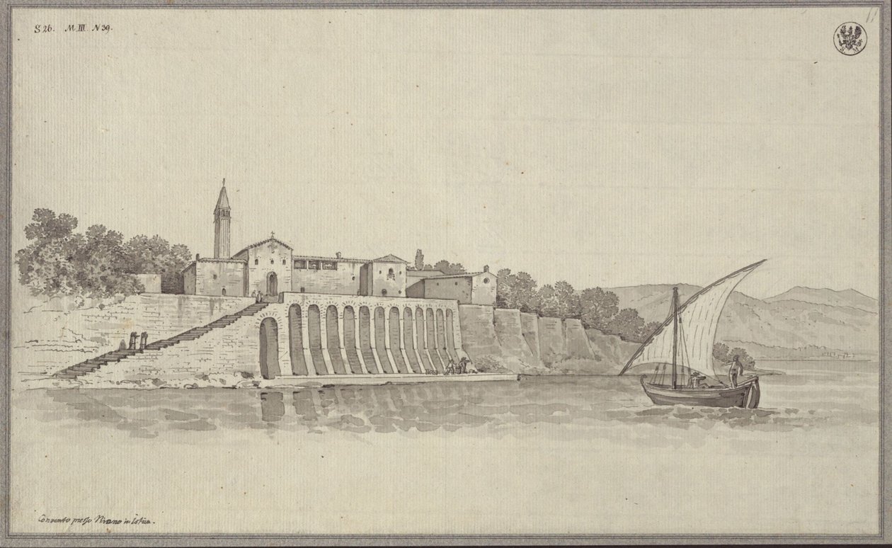 Udsigt over det tidligere franciskanerkloster St. Bernardin mellem Portorož og Piran i Istrien, Slovenien af Karl Friedrich Schinkel