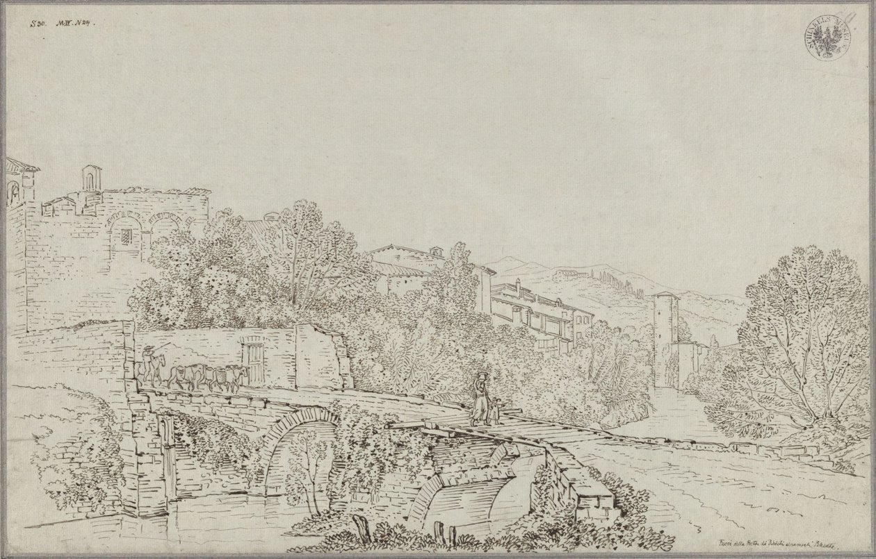 Udsigt over Rieti i Apenninerne med broen over Velino-floden af Karl Friedrich Schinkel
