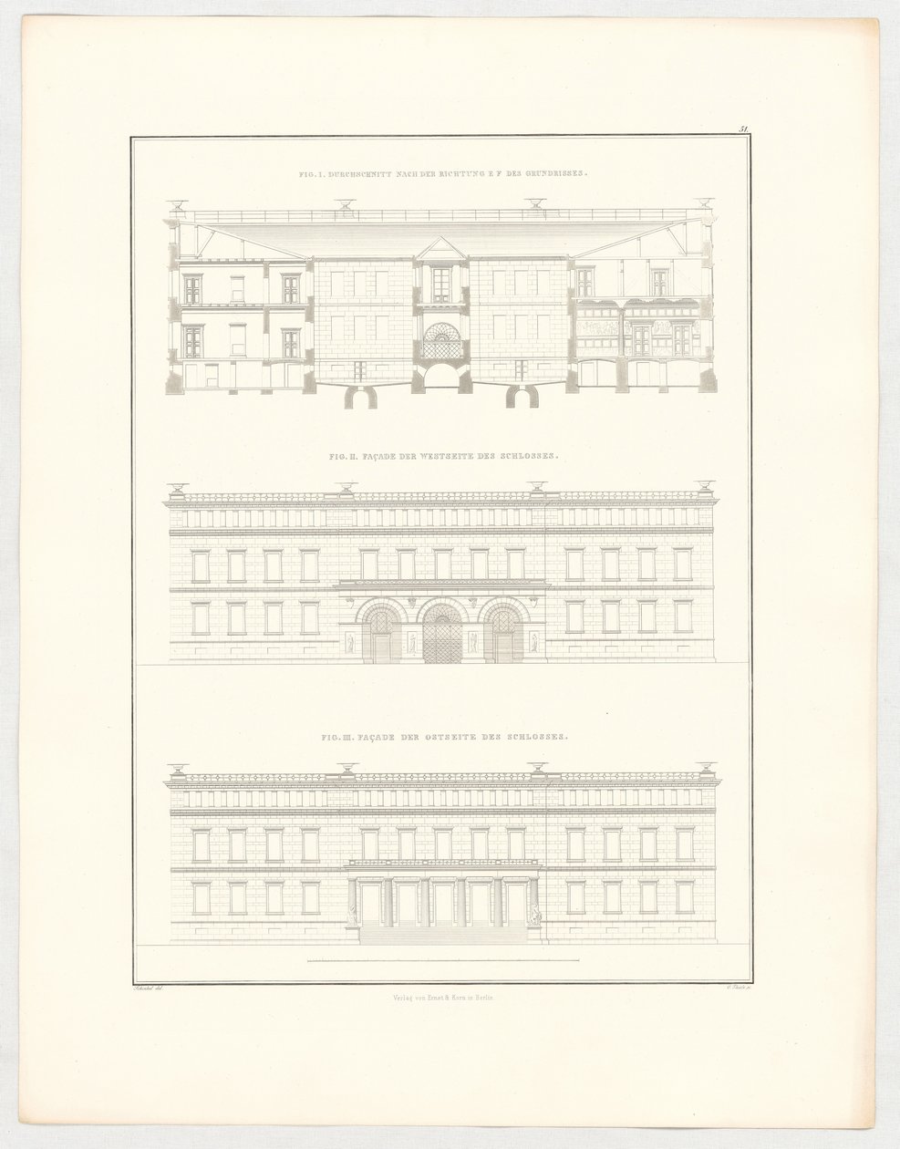 Udsnit af Krzescowice-slottet, ark 51 i serien »Samling af arkitektoniske udkast« af Karl Friedrich Schinkel