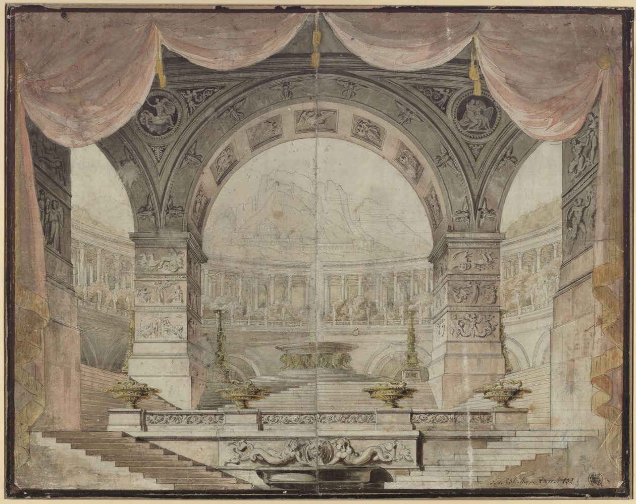 Armida. Opera af Christoph Willibald Gluck. Udkast til den 7. dekoration. Pragtstue i Armidas palads af Karl Friedrich Schinkel