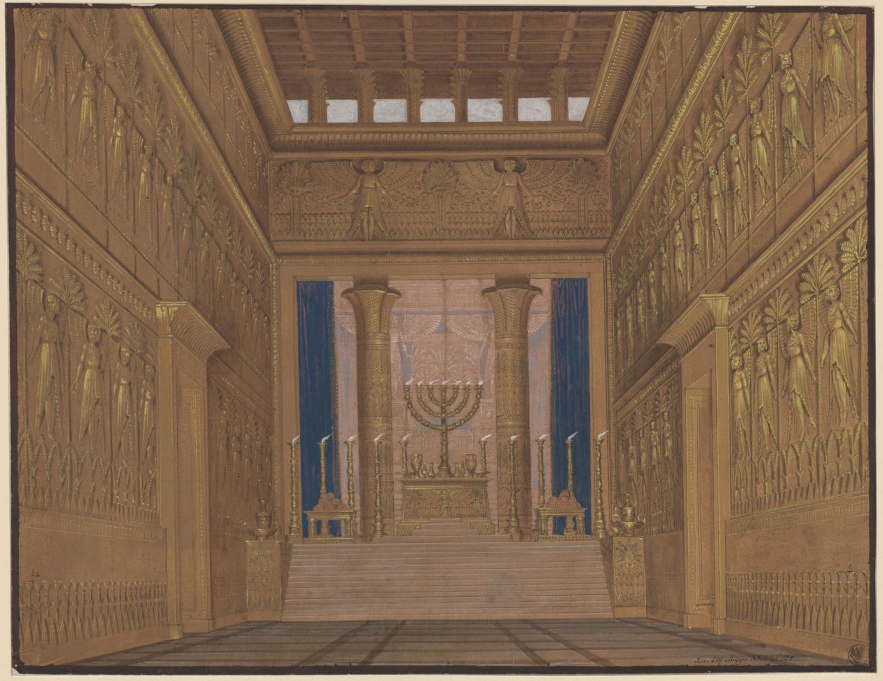 Athalia. Opera af Johann Nepomuk von Poissl. Udkast til 2. dekoration. Interiør af templet i Jerusalem af Karl Friedrich Schinkel