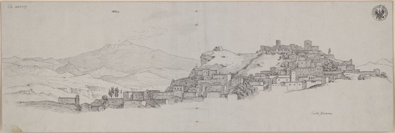 "Udsigt fra Castro Giovanni til Etna" / Udsigt over Enna med Etna i baggrunden af Karl Friedrich Schinkel