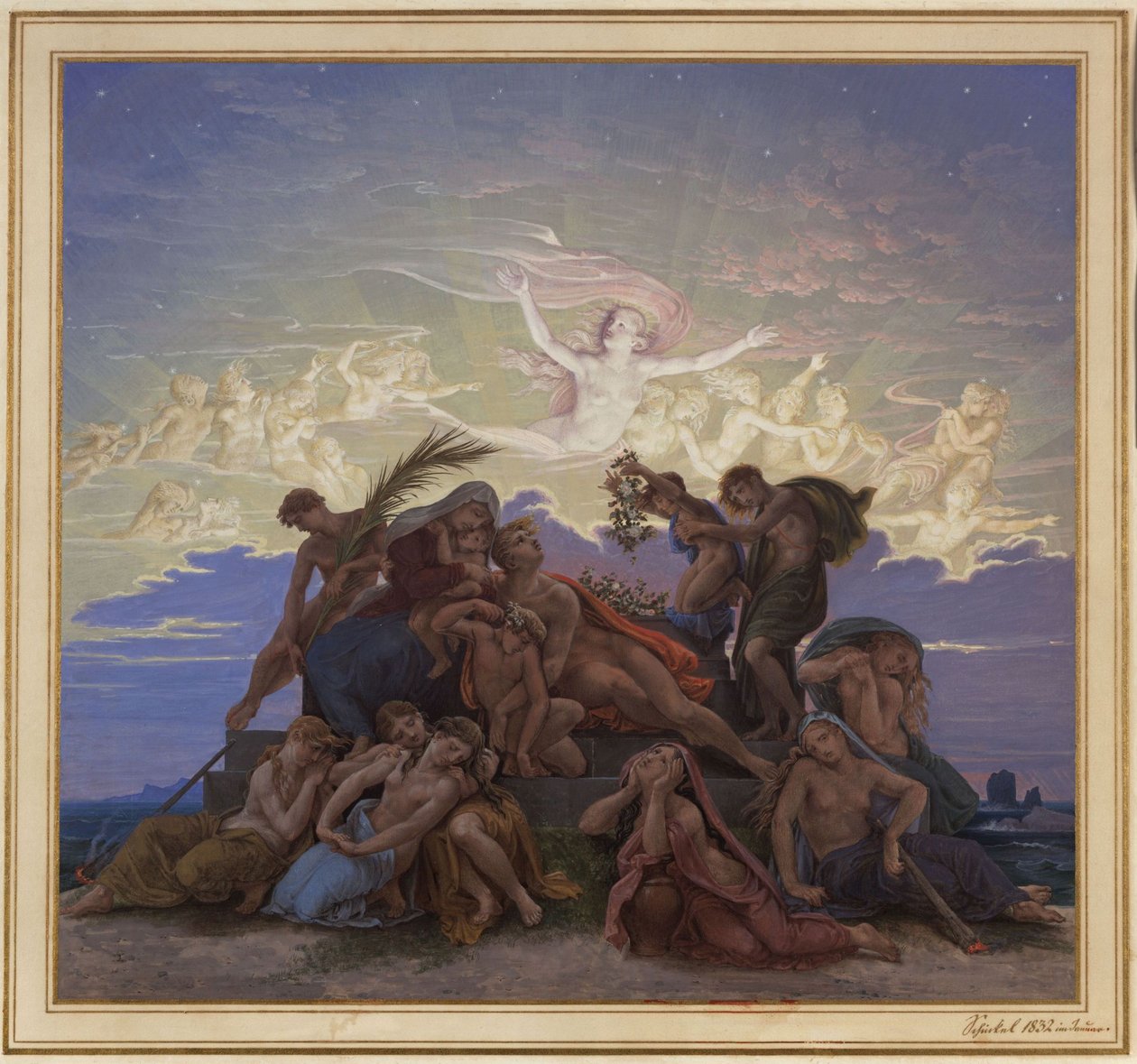 Berlin. Altes Museum ved Lustgarten. Udkast til vægmaleriet »Sorg ved gravhøjen« af Karl Friedrich Schinkel
