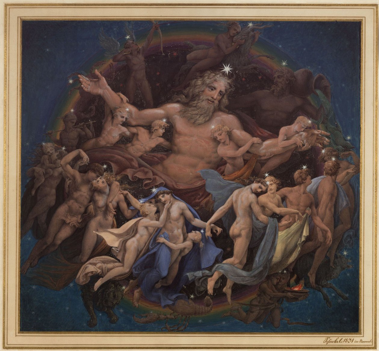 Berlin. Altes Museum ved Lustgarten. Udkast til vægmaleriet „Uranus og stjernernes dans“ af Karl Friedrich Schinkel