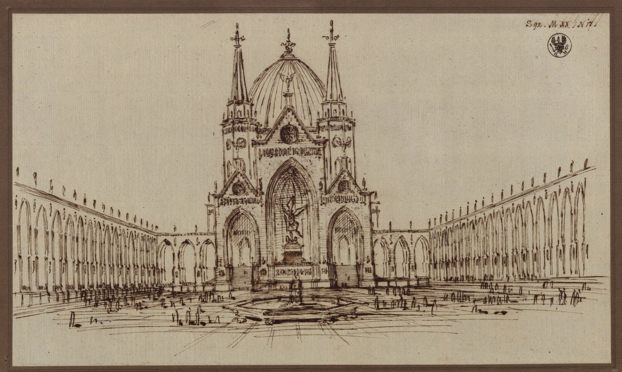 Berlin. Udkast til en domkirke som mindesmærke for befrielseskrigene (Befrielsesdomkirken) af Karl Friedrich Schinkel