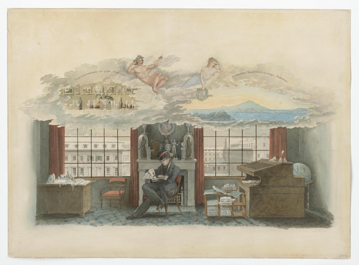 Berlin, Klosterstraße. Handelsinstituttet. Beuth i sin tjenestebolig af Karl Friedrich Schinkel