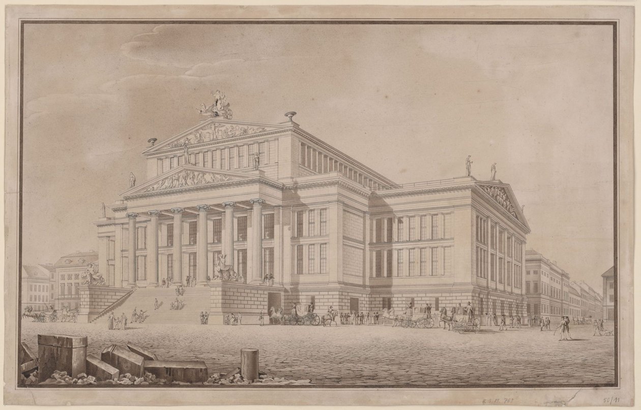 Berlin. Schauspielhaus på Gendarmenmarkt. Perspektivisk udsigt af Karl Friedrich Schinkel