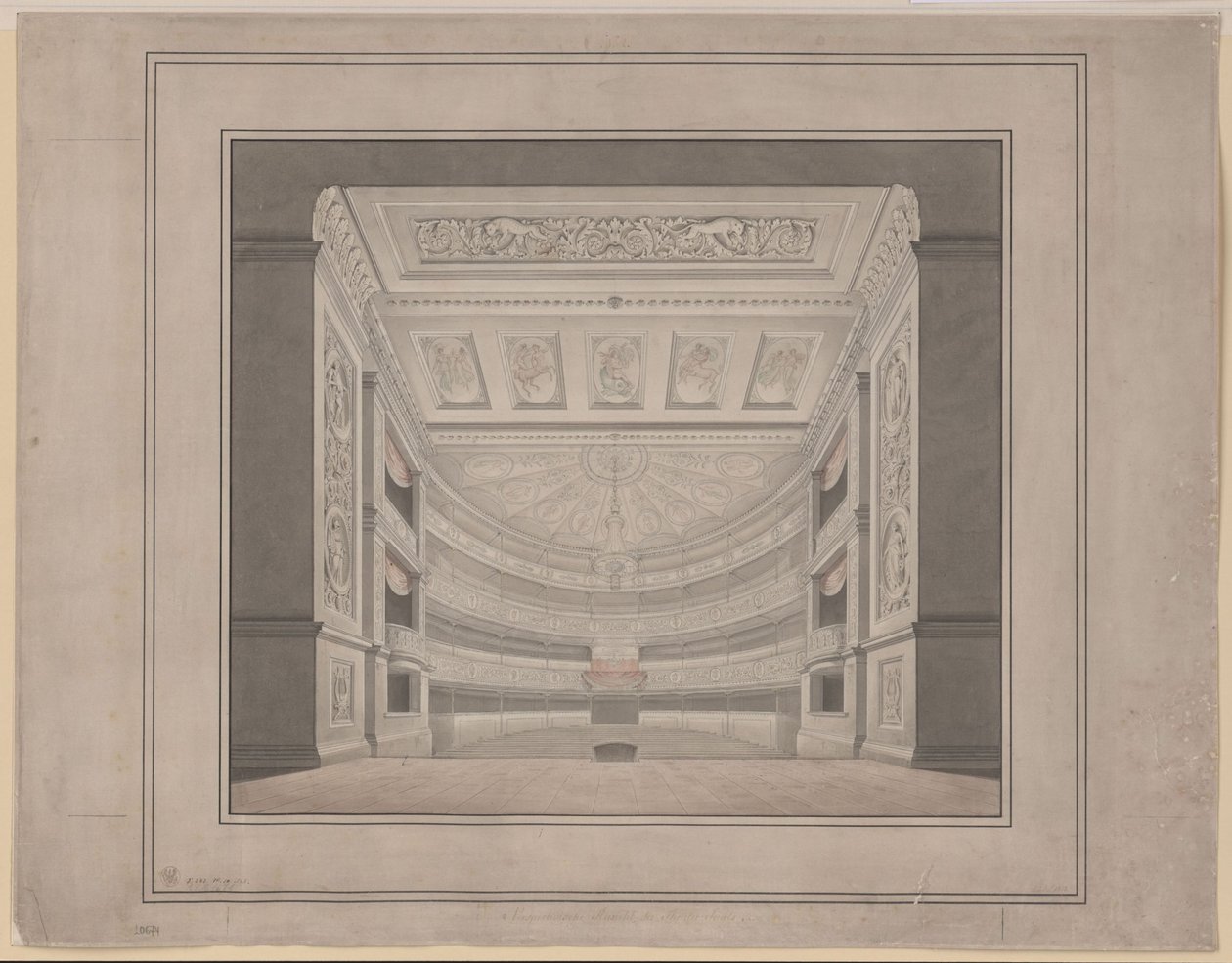 Berlin. Schauspielhaus på Gendarmenmarkt, tilskuerpladsen af Karl Friedrich Schinkel