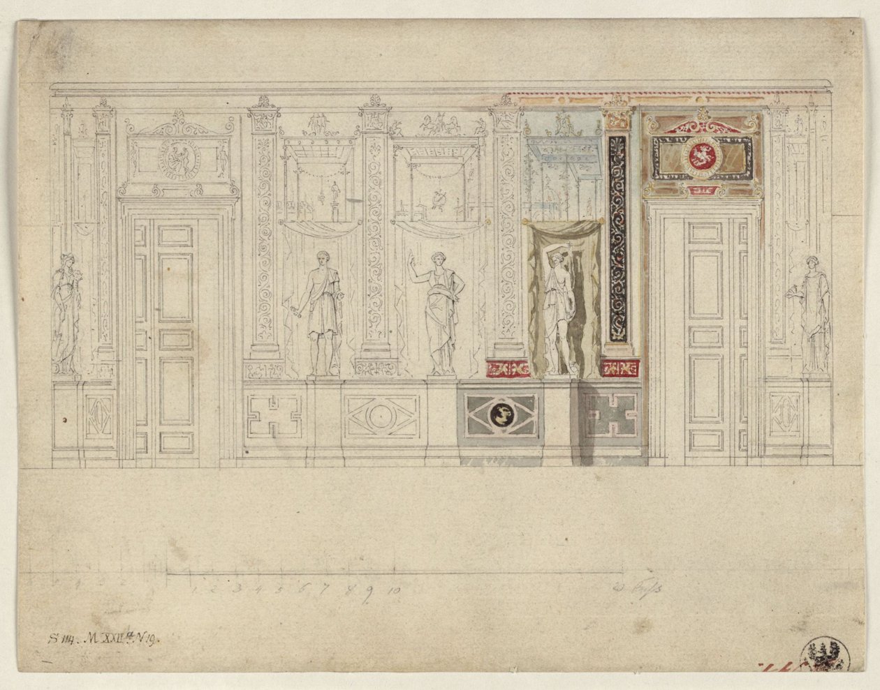 Berlin, Wilhelmstraße 102. Prins Albrecht af Preussens palæ, udkast til den ovale spisesal af Karl Friedrich Schinkel