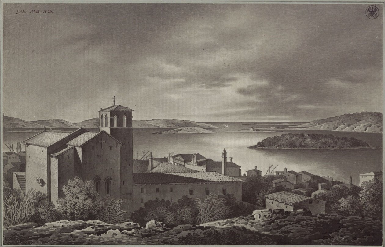 Udsigt over Pola og havet af Karl Friedrich Schinkel