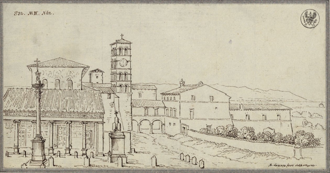 Udsigt over San Lorenzo fuori le mura i Rom af Karl Friedrich Schinkel