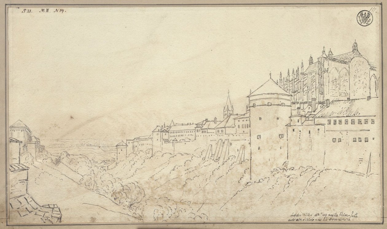 Udsigt over Hradčany i Prag med koret i St. Vitus-katedralen af Karl Friedrich Schinkel