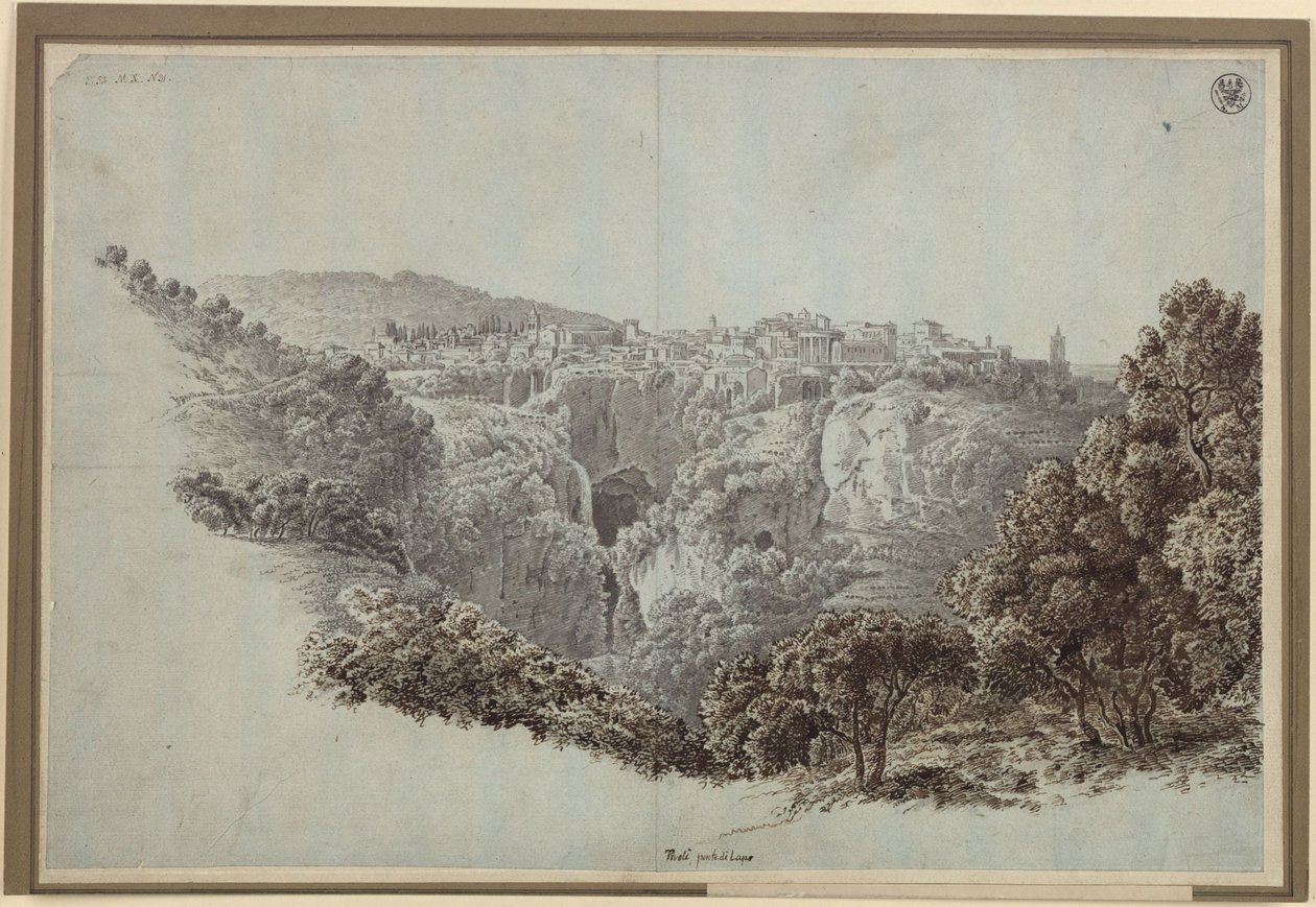 Udsigt fra Monte Catillo mod vest over Anio-dalen (Aniene) mod Tivoli af Karl Friedrich Schinkel
