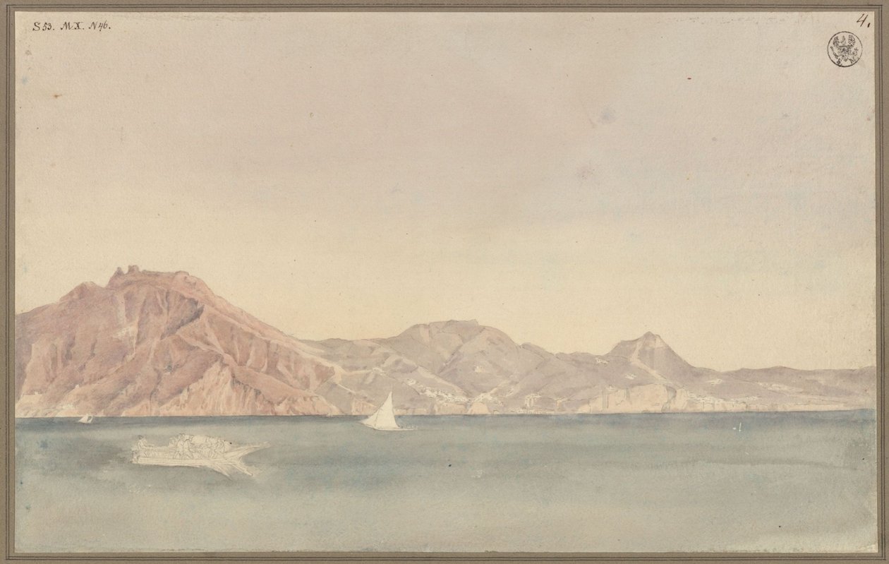 Udsigt fra Schinkels bolig i Napoli mod kysten ved Sorrento af Karl Friedrich Schinkel